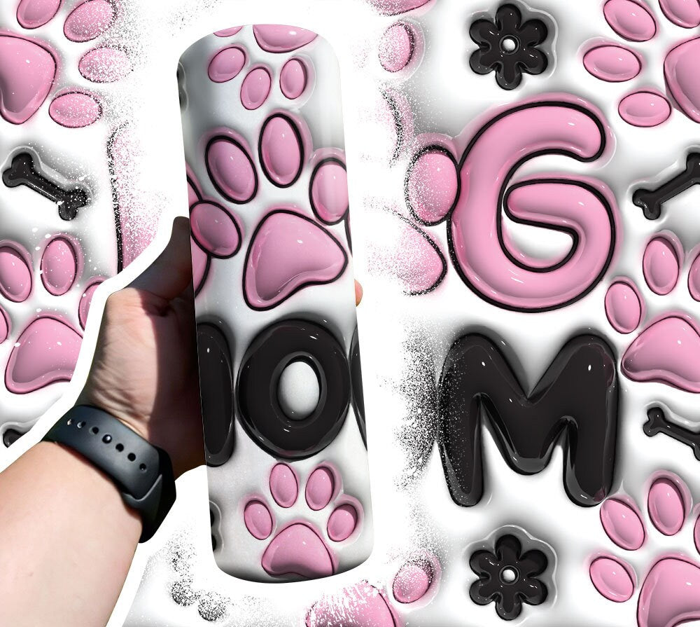 3D Inflated Dog Mom 20oz Tumbler, Dog Paws 20oz Tumbler Wrap Png, 3D Tumbler Design Skinny Digital Download, 3D Dog lover Puff Png Downloads - VartDigitals