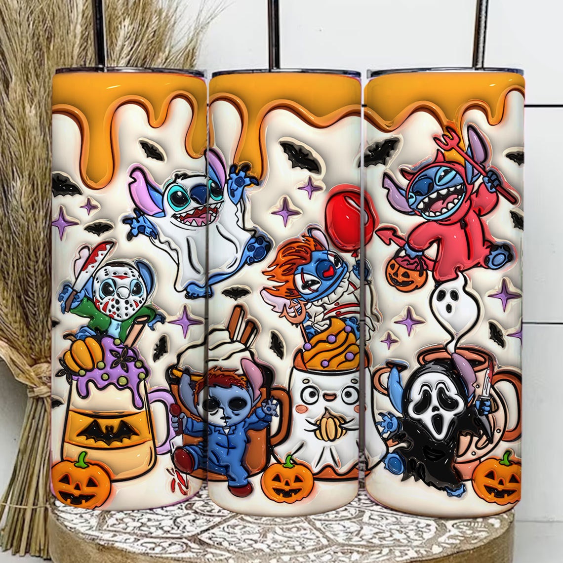 Inflated Cartoon Halloween Tumbler Design Png, 3D Spooky Vibes Tumbler Wraps 20oz Skinny Sublimation Digital Downloads 3D Puffy Design - VartDigitals