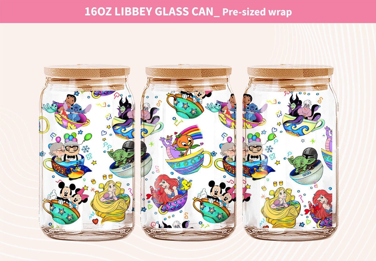 Mouse And Friends Glass Can Wrap, 16oz Glass Can Wrap, Cartoon  Libbey Can Glass, Floral Glass Can Png, Cartoon Watercolor Tumbler Wrap - VartDigitals