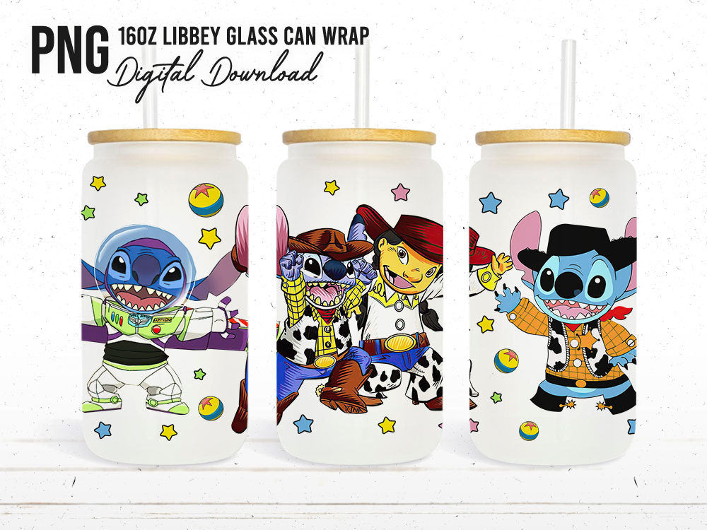 Cartoon 16oz Can Glass Wrap, Cartoon Libbey Glass Can Png, To Infinity And Beyond, You've Got A Friend In Me, Cartoon Tumbler Wrap - VartDigitals