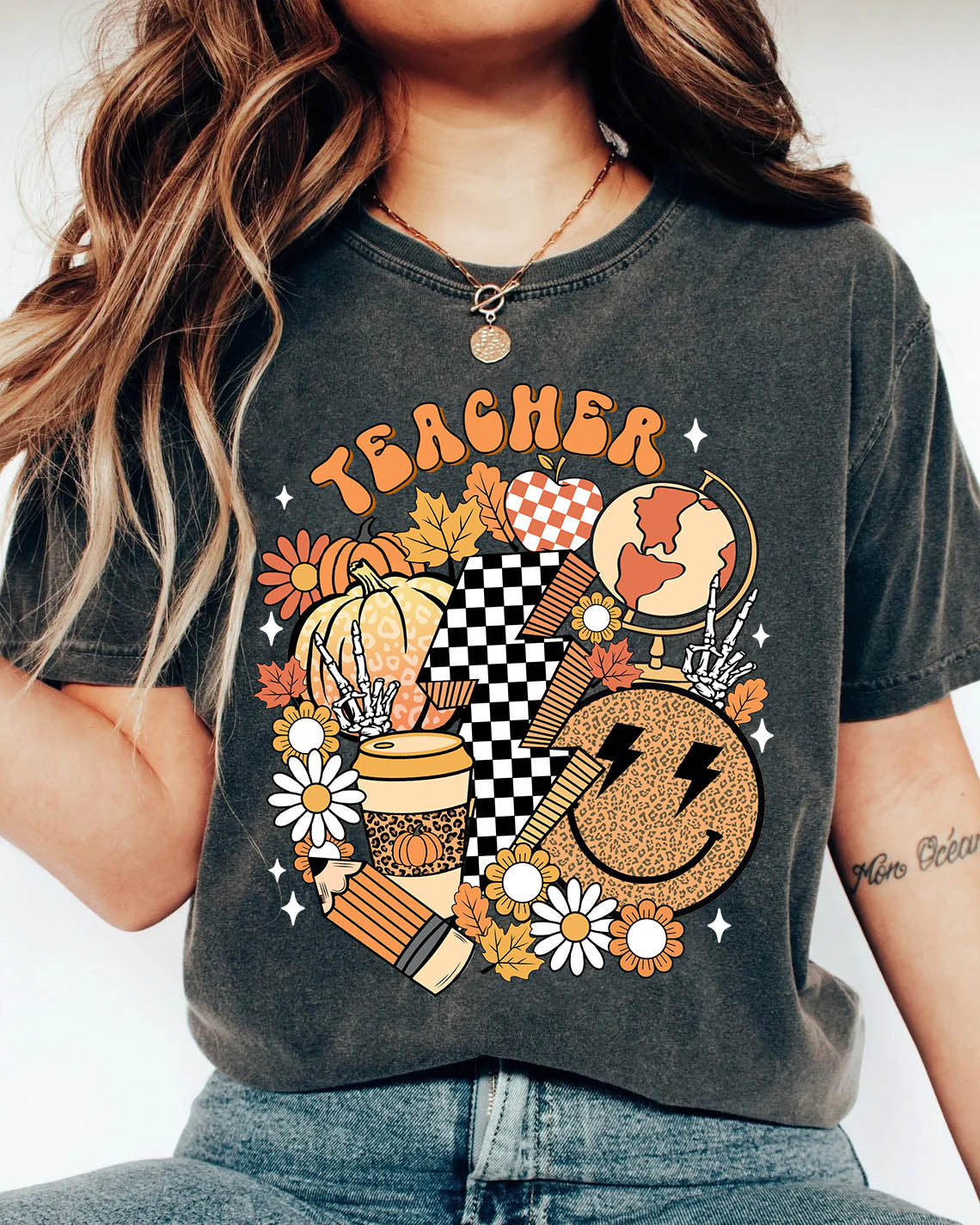 Fall Teacher PNG Shirt, Retro Fall Vibes Teacher Sublimation Design, Back To School Autumn Png Retro Smiley Teacher Png - VartDigitals