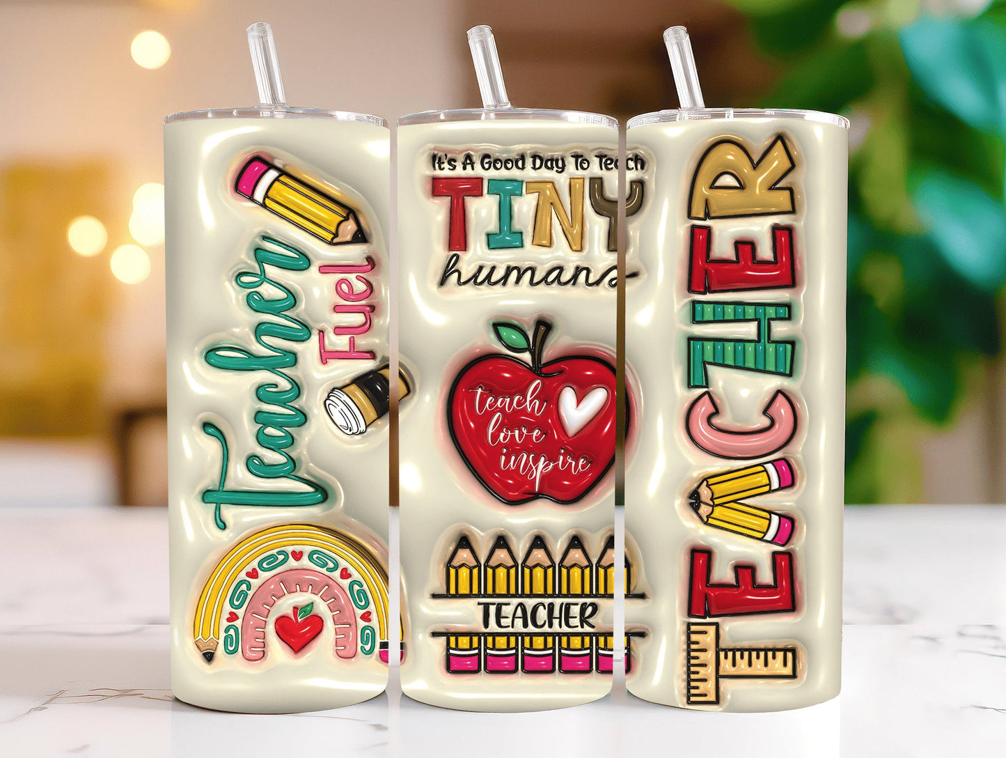 3D Inflated Teacher, Teacher Tumbler Wrap Bundle, 20oz Tumbler, Png download - VartDigitals