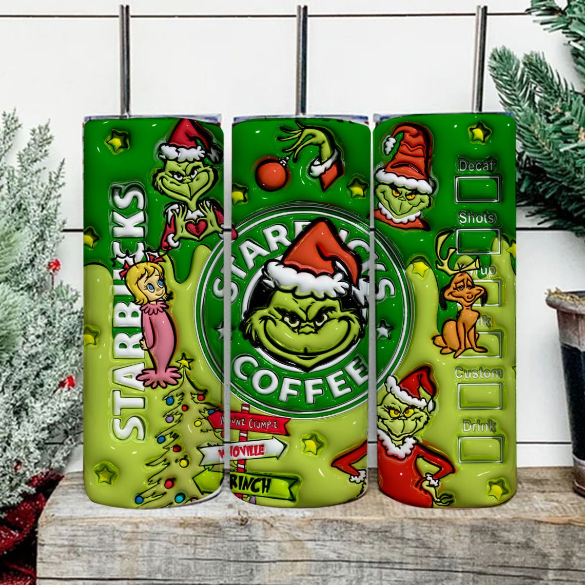 3D Inflated The Grinchmas Christmas Png, The Grinch Png, Christmas 20 Oz Skinny Tumbler Wrap, Christmas Movies Png - VartDigitals