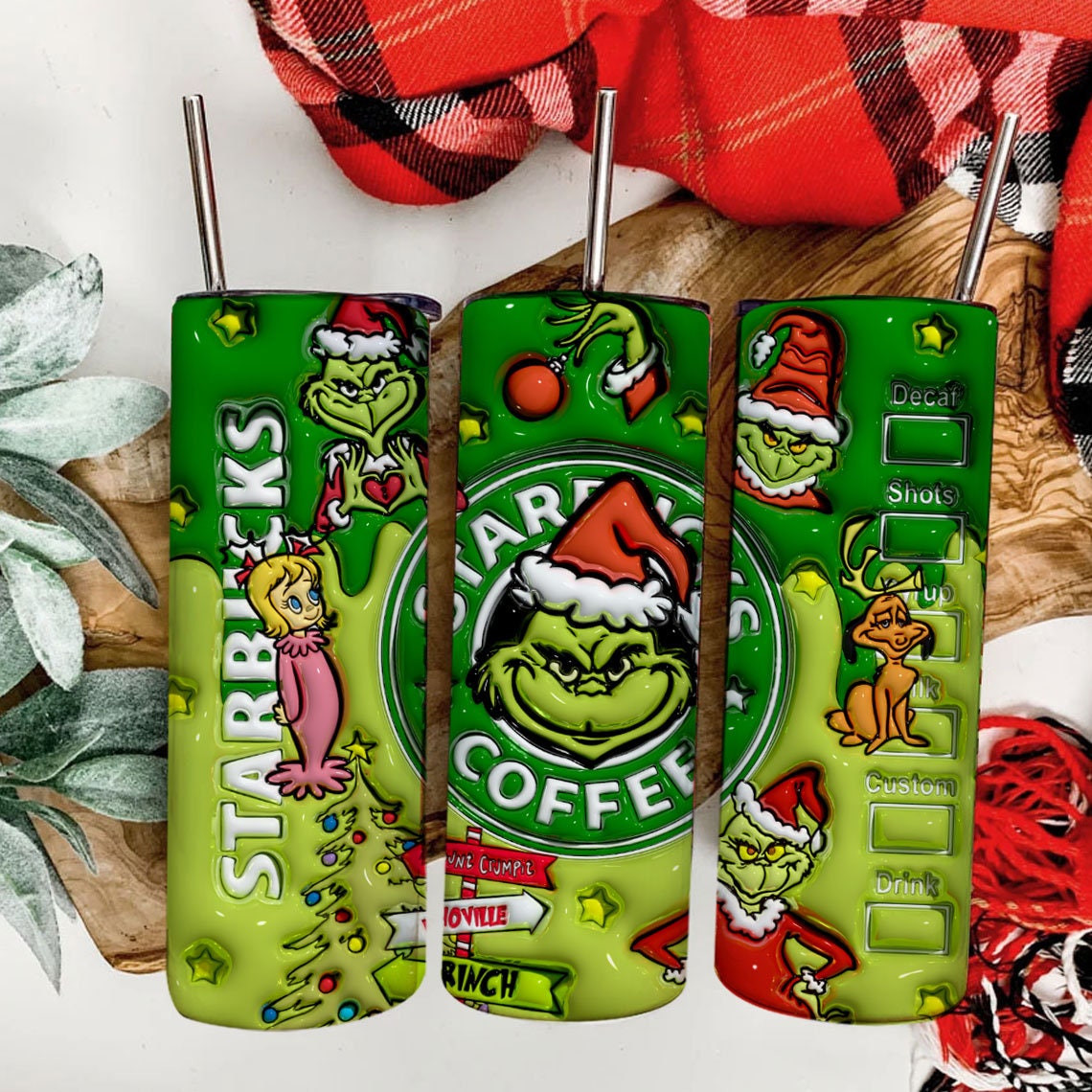 3D Inflated The Grinchmas Christmas Png, The Grinch Png, Christmas 20 Oz Skinny Tumbler Wrap, Christmas Movies Png - VartDigitals