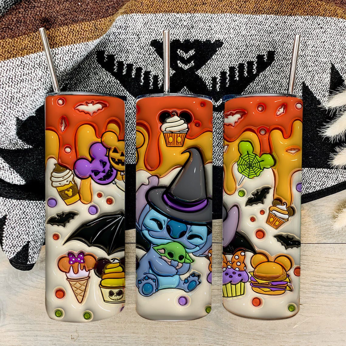 Inflated Cartoon Halloween Tumbler Png, 3D Spooky Vibes Tumbler Wrap, 20oz Sublimation, 3D Halloween Snacks Tumbler Wrap, Trick Or Treat - VartDigitals