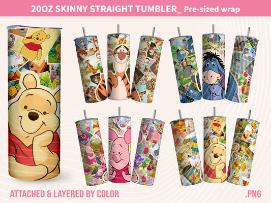 Bundle Inflated 3D Cartoon Bear 20oz Skinny Tumbler PNG, Inflated 20oz Sunflowers Skinny Sublimation, 3D Puffy Bear Tumbler, Cartoon Tumbler