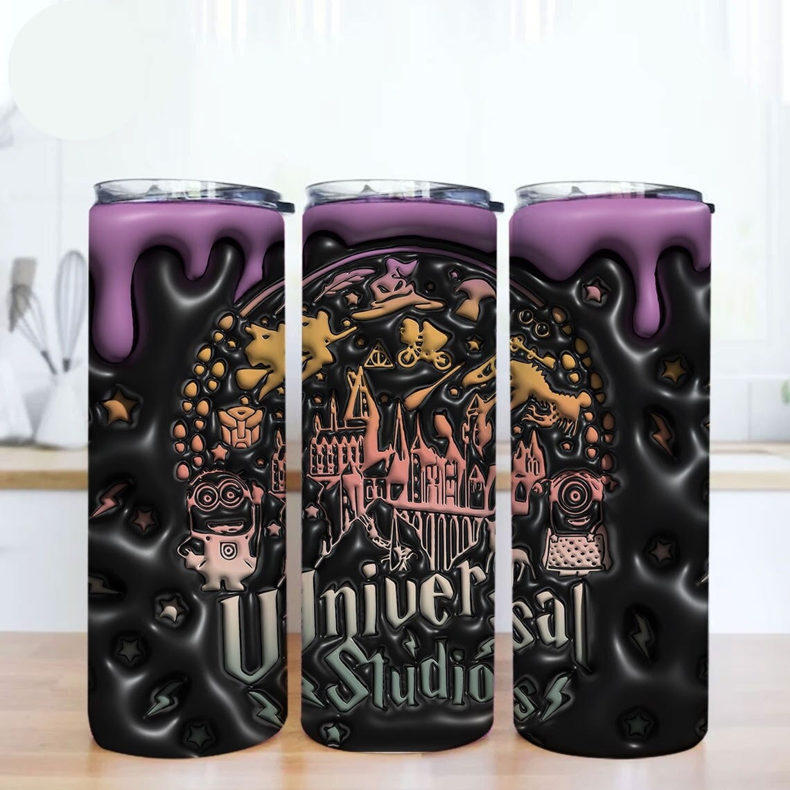 3D Inflated Universal Studios Tumbler Wrap, 20oz Skinny Tumbler, Cartoon 3D Inflated, Spooky Vibes Png, Halloween Png, 3D Magic Wizard Png - VartDigitals