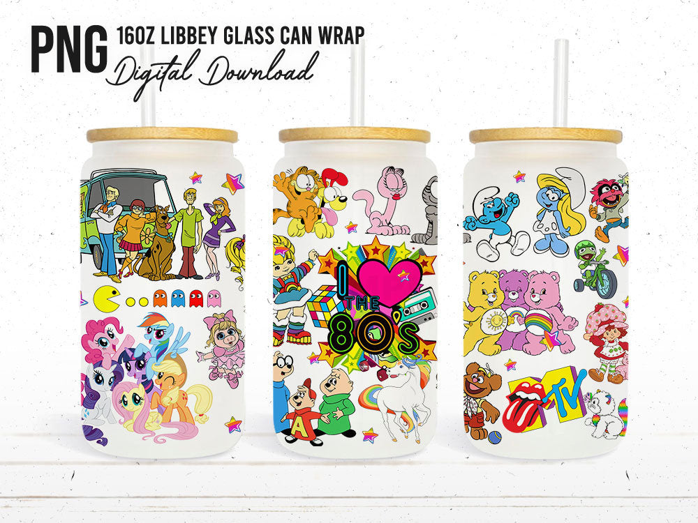 80_s Baby PNG, 16oz Glass Can Wrap, 16oz Libbey Can Glass, I love 80_s Tumbler Wrap, Full Glass Can Wrap, Cartoon Tumbler PNG - VartDigitals