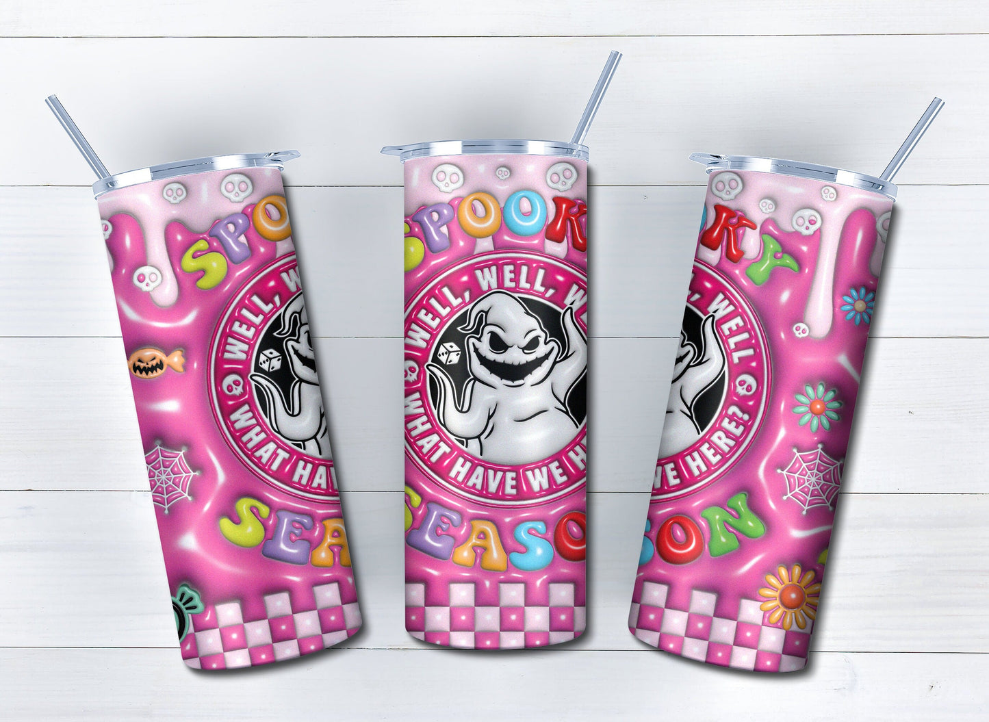 3D Inflated Horror Character Pink Tumbler Wrap, 20oz Skinny Tumbler, Cartoon 3D Inflated, Spooky Vibes Png, Halloween Png, SVG tumbler wrap - VartDigitals