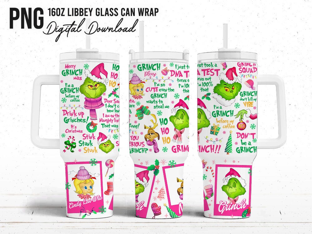 Cartoon Christmas Tumbler Wrap, 40oz Quencher Tumbler Wrap, Merry Christmas, My Day Tumbler, Handle Cup Christmas Vibes,Pink Christmas Wrap - VartDigitals