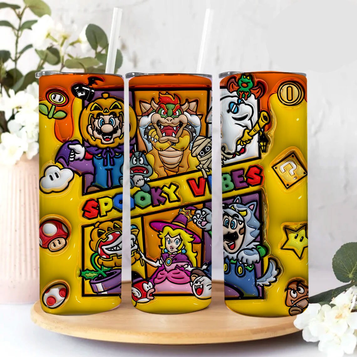 3D Inflated Cartoon Halloween Tumbler PNG, 3D Kids Game Tumbler, 3D Funny Movie Sublimation Wraps, Inflated Spooky Vibes Tumbler Wrap - VartDigitals