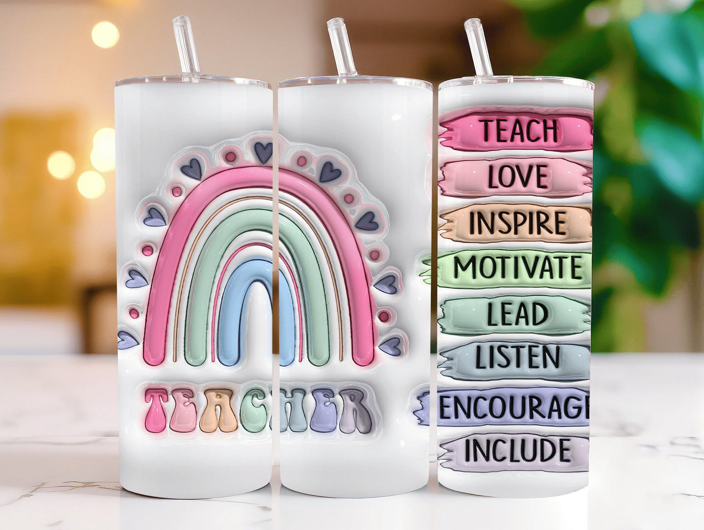 3D Inflated Teacher, Teacher Tumbler Wrap Bundle, 20oz Tumbler, Png download - VartDigitals