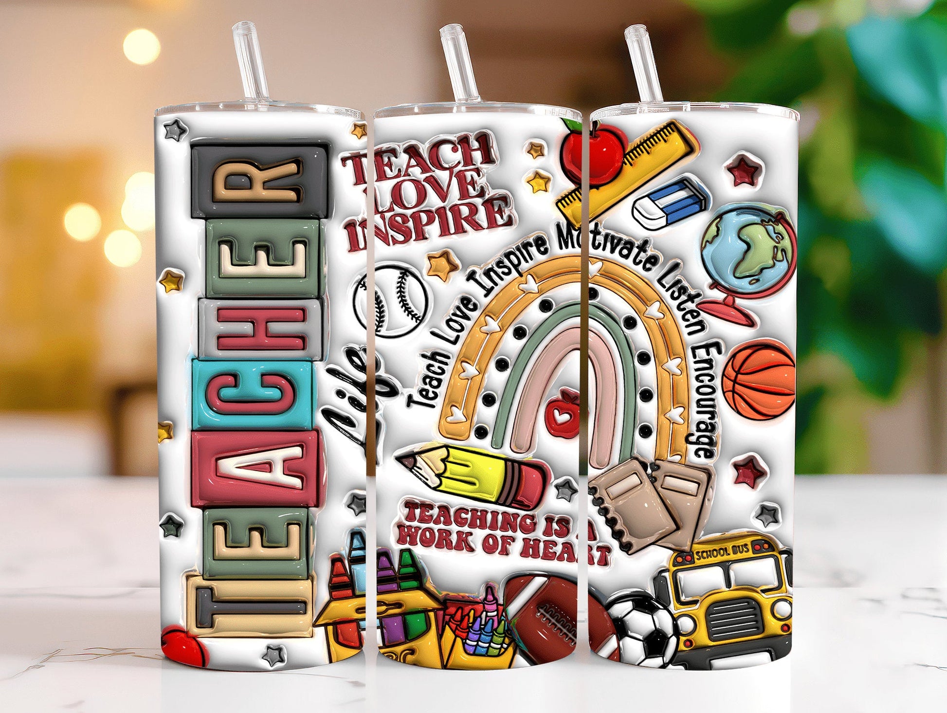 3D Inflated Teacher, Teacher Tumbler Wrap Bundle, 20oz Tumbler, Png download - VartDigitals