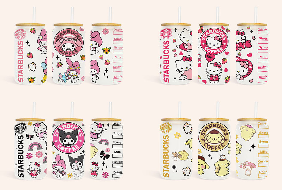 Bundle Kawaii Kitty Coffee Tumbler Wrap, Kitty Coffee, Kitty 16oz Can Glass Wrap, Kitty Tumbler Wrap, Pink Cat Tumbler, Instant Download - VartDigitals