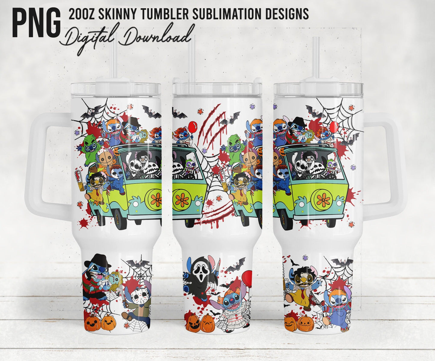 Horror Tumbler Wrap Png, 40oz Cartoon Tumbler, 40oz Tumbler, Halloween Sublimation, Horror Movie, Horror Characters, Png Instant Download - VartDigitals