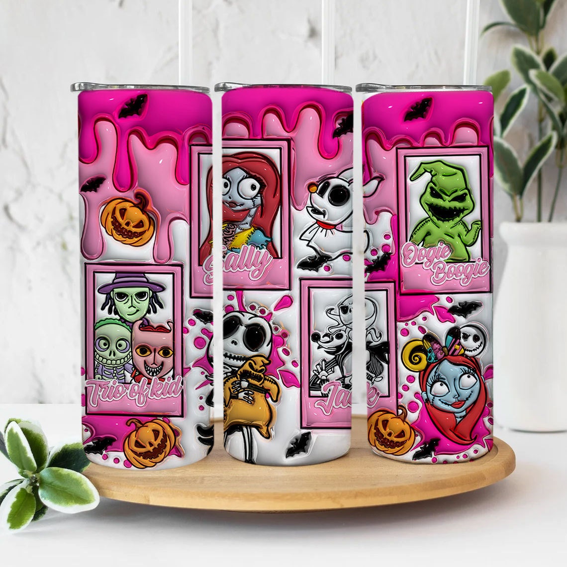 Inflated Cartoon Halloween Tumbler Design, 3D Spooky Vibes Tumbler Wrap, Pink Doll Halloween, 3D Nightmare Scary Tumbler Wrap, Pink Horror - VartDigitals