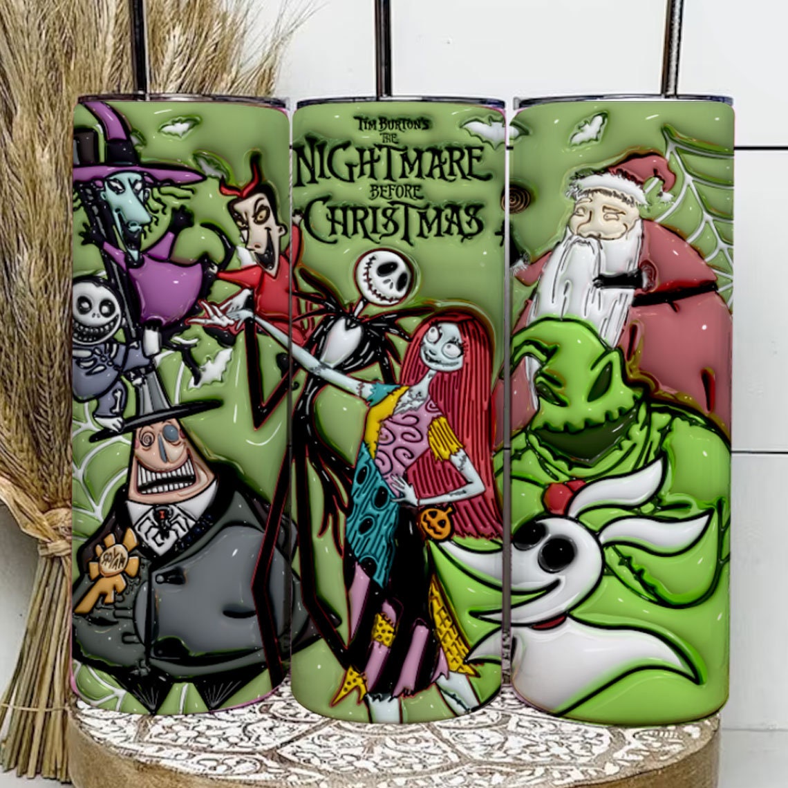 3D Inflated Halloween Tumbler Wrap, Cartoon Halloween Tumbler Png, The Nightmare Before Christmas 20oz Skinny Tumbler, 3D Tumbler Wrap - VartDigitals