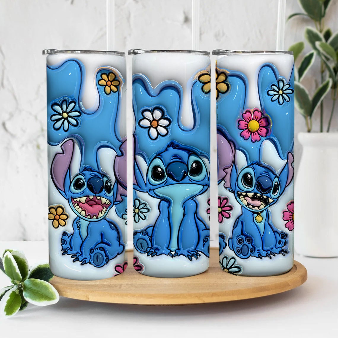 Cartoon 3D Inflated Tumbler, Cartoon Floral Tumbler Wrap, Inflated Tumbler Wrap, Full Tumbler Wrap, 20oz Skinny Tumbler, 3D Tumbler Png - VartDigitals