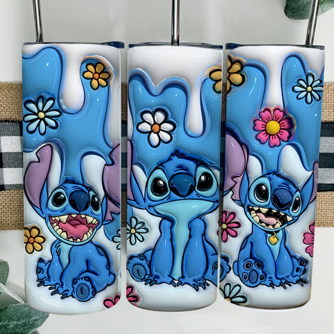 Cartoon 3D Inflated Tumbler, Cartoon Floral Tumbler Wrap, Inflated Tumbler Wrap, Full Tumbler Wrap, 20oz Skinny Tumbler, 3D Tumbler Png - VartDigitals