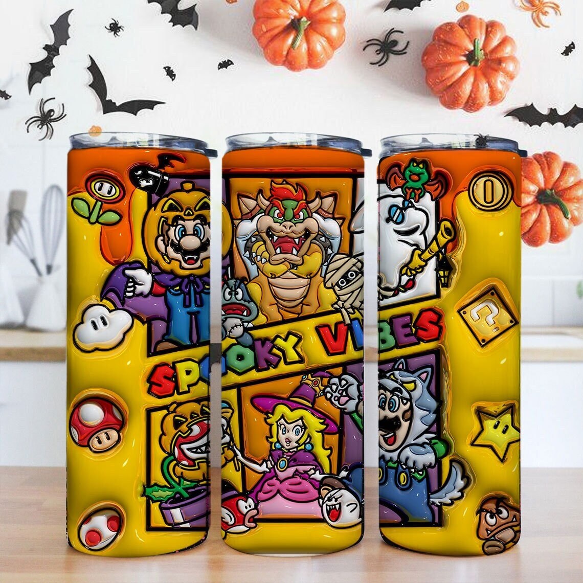 3D Inflated Cartoon Halloween Tumbler PNG, 3D Kids Game Tumbler, 3D Funny Movie Sublimation Wraps, Inflated Spooky Vibes Tumbler Wrap - VartDigitals