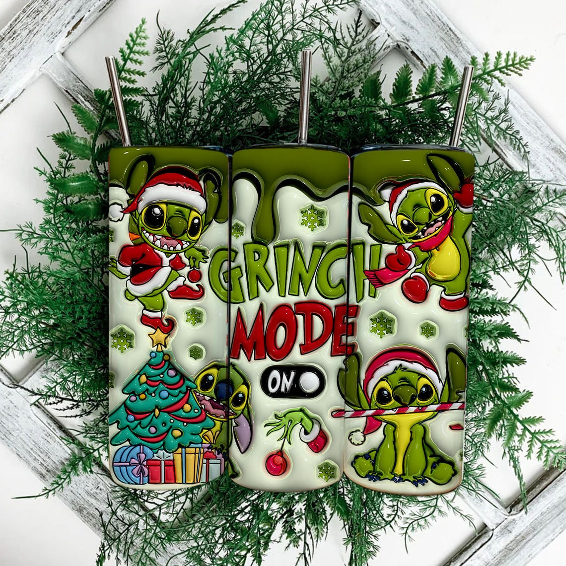 Christmas 3D puff inflated skinny Wrap png stitch grinch 20oz - VartDigitals