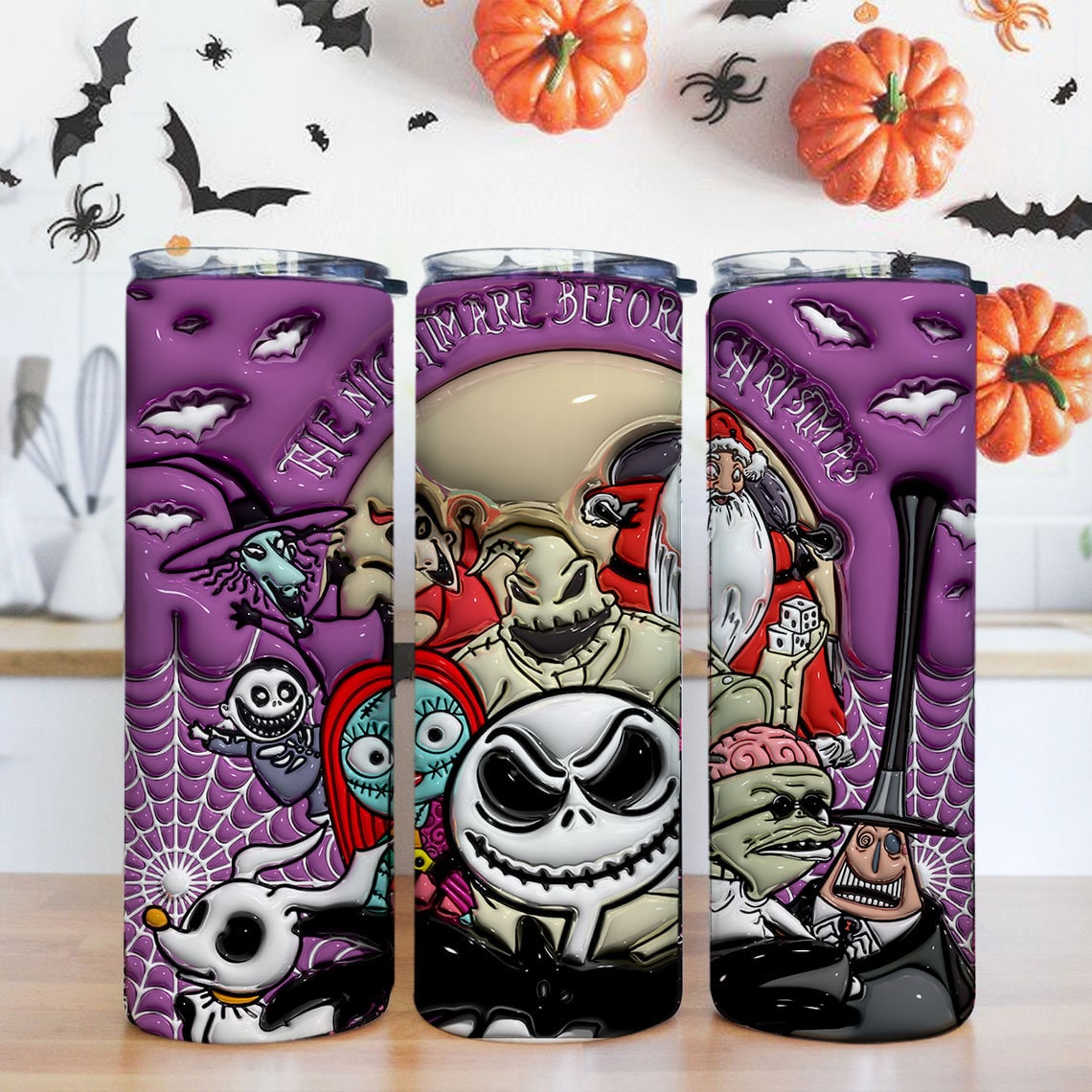 3D Inflated Halloween Tumbler Wrap, Cartoon Halloween Tumbler Png, The Nightmare Before Christmas 20oz Skinny Tumbler Wrap,  Jack Halloween - VartDigitals