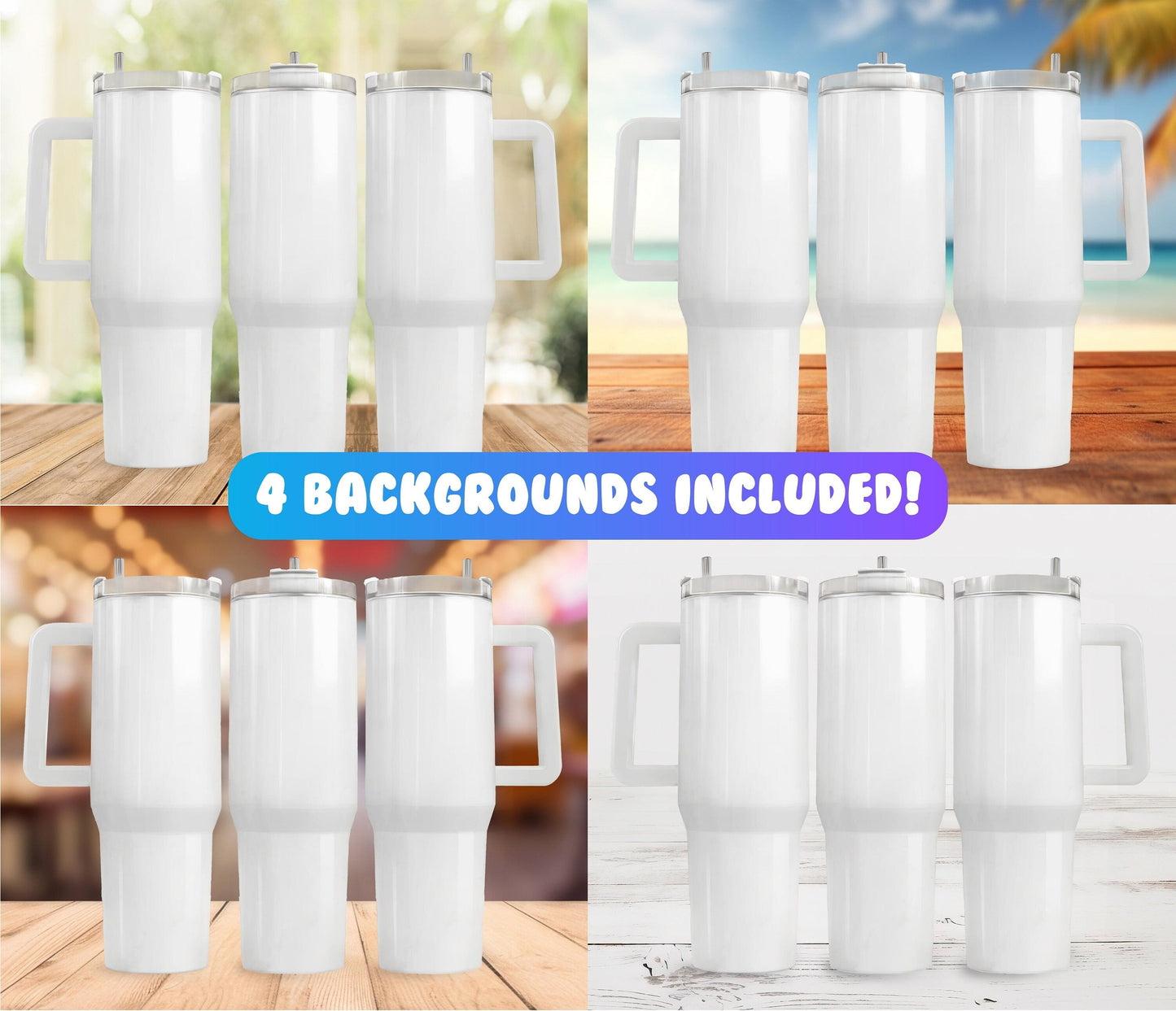 40 oz Tumbler Mockup  Add Your Own Background  40oz Quencher Mockup  PSD Smart Object Mockup  Full Wrap Mockup  4 Backgrounds Included - VartDigitals