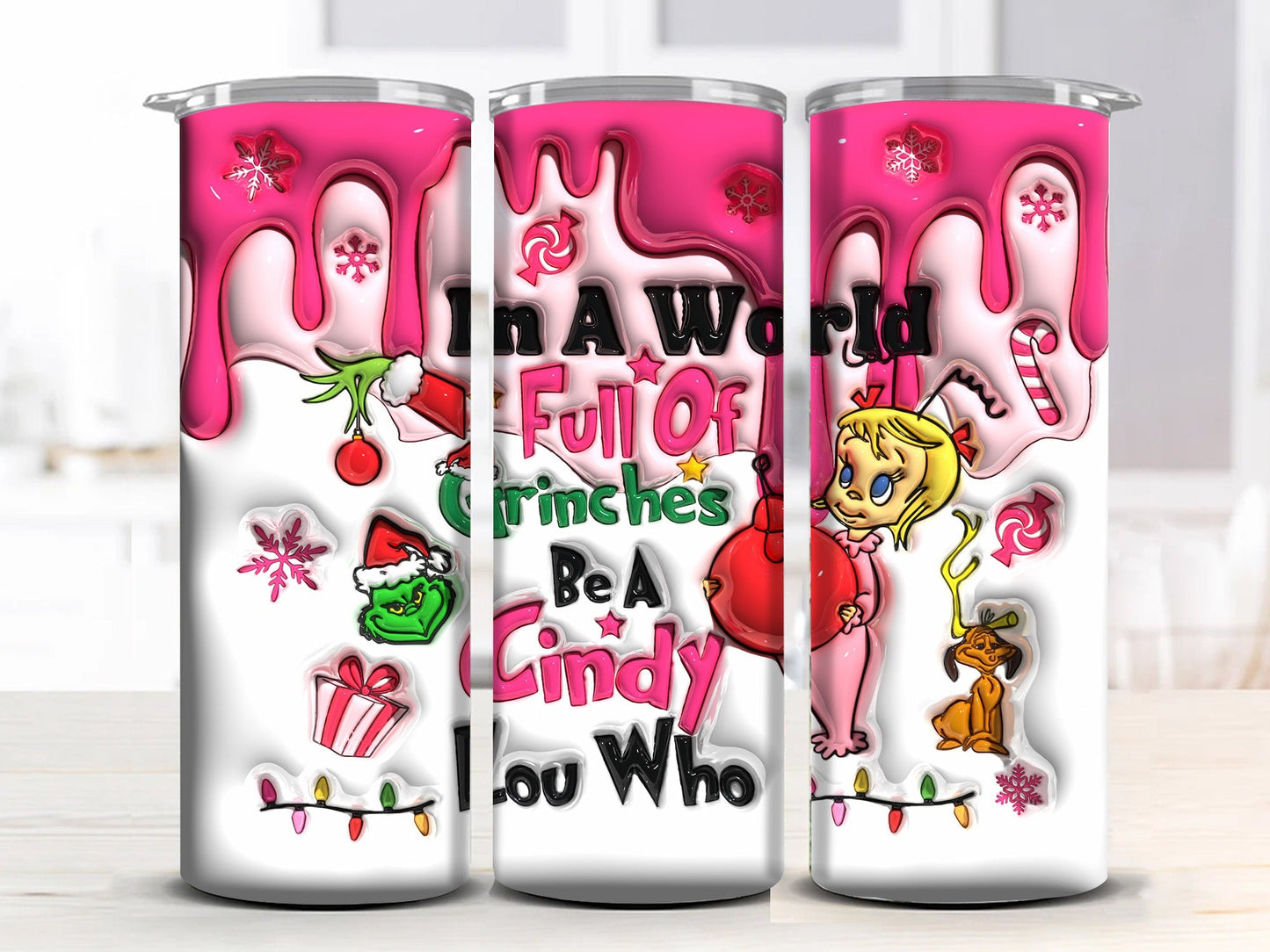 Inflated Christmas Tumbler Wrap, 3D Christmas Inflated Tumbler Wrap, Christmas Vibes, Christmas Tumbler, Pink Christmas Tumbler - VartDigitals