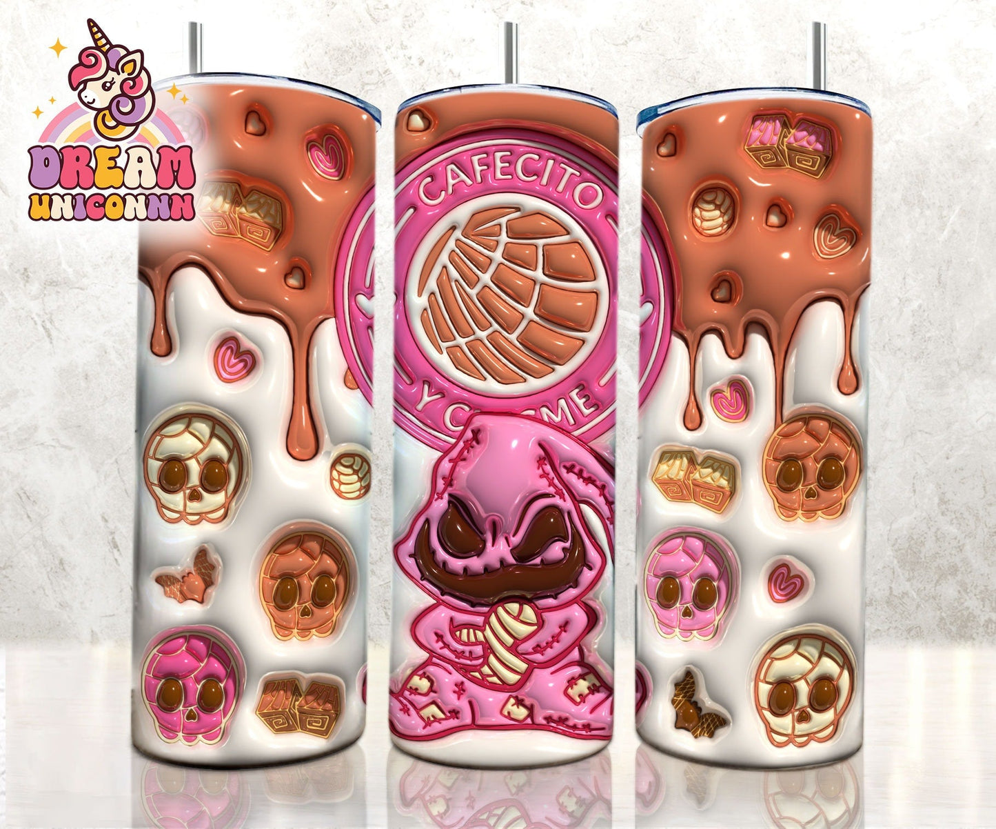 Inflated 3D Conchita Ghost Png, Cafecito Y chisme 20oz Tumbler, Spooky Conchas Tumbler, 20oz Tumbler,Mexican Pan Dulce PNG,Conchas Mexicanas - VartDigitals