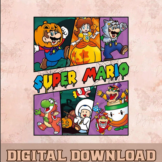 Mario Bros Spooky Png, Retro Halloween Mario Png, Mario Family Halloween Png, Printable Download, Digital File - VartDigitals