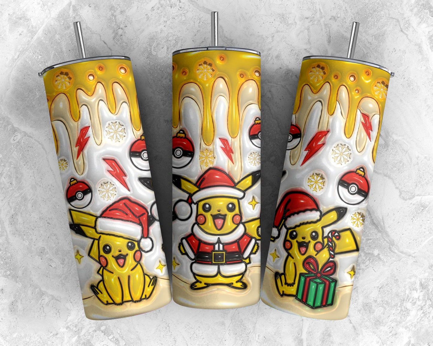 Inflated 3D Cartoon Poke Christmas Tumbler PNG, 3D Tumbler Design, Anime Sublimation, 3D Digital Game Tumbler, 3D Kids Movie Tumbler Wrap 20oz - VartDigitals