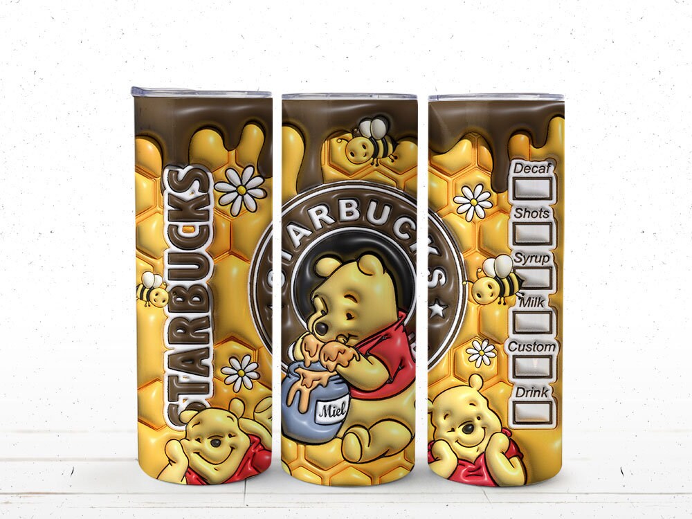 3D Inflated Cartoon Tumbler Wrap, Honey Coffee Design Download PNG, 20 Oz Digital Tumbler, Cartoon Tumbler, Full Tumbler Wrap, Png Download - VartDigitals