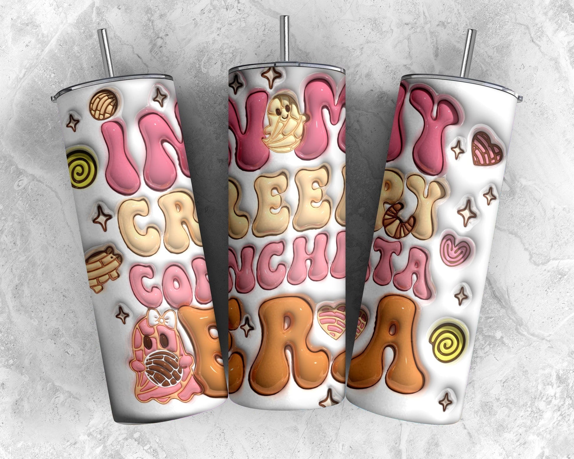 3D Spooky Conchas Inflated Tumbler Wrap, Mexican Pan Dulce Ghost Tumbler, Puffy Halloween Conchas Ghost Tumbler, In My Creepy Conchita Era - VartDigitals