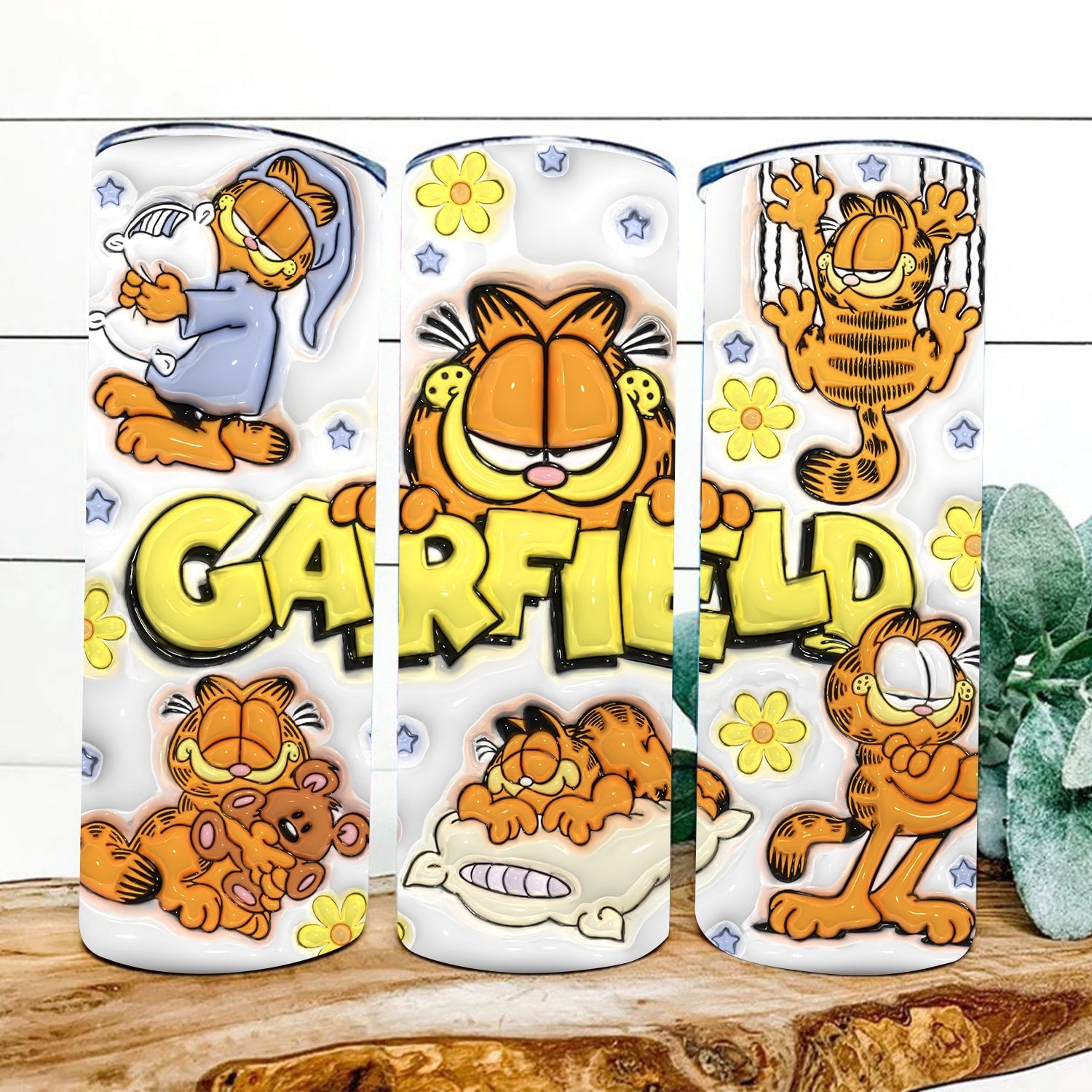 Inflated 3D Cartoon 80s Tumbler Wrap, 3D Tumbler Design, 80s Cartoon Floral Sublimation, 80s Funny Cat Png, Puffy 80s Cartoon Tumbler Png - VartDigitals