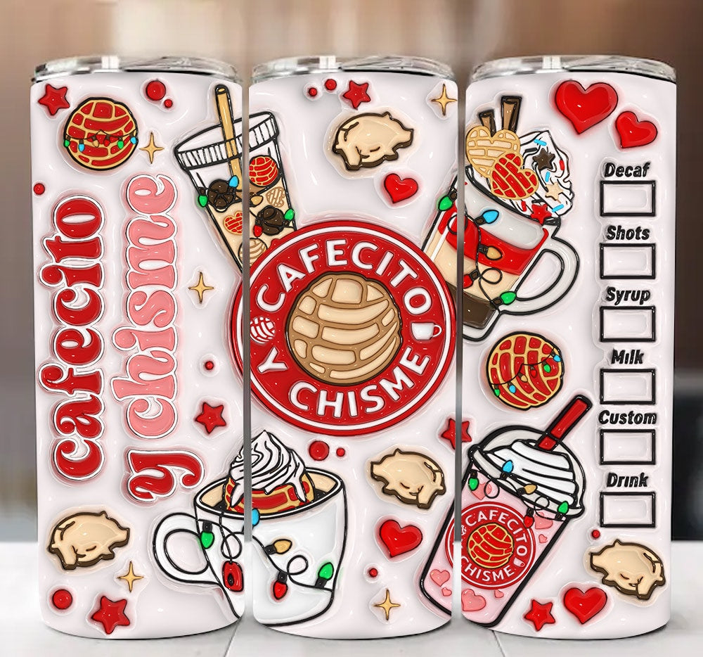 3D Cafecito y Chisme Christmas Conchas Inflated Tumbler Wrap, Concha Lights Christmas Puffy 20oz Tumbler Wrap, Xmas Conchas Mexicanas - VartDigitals