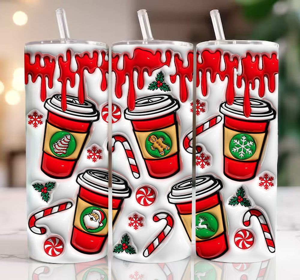 3D Christmas Coffee Inflated Tumbler Wrap, 3D Puffy Gingerbread, Sweet But Twisted, 3D Santa Claus Wrap,Xmas Snack Puff, Xmas Tree Cake Puff - VartDigitals