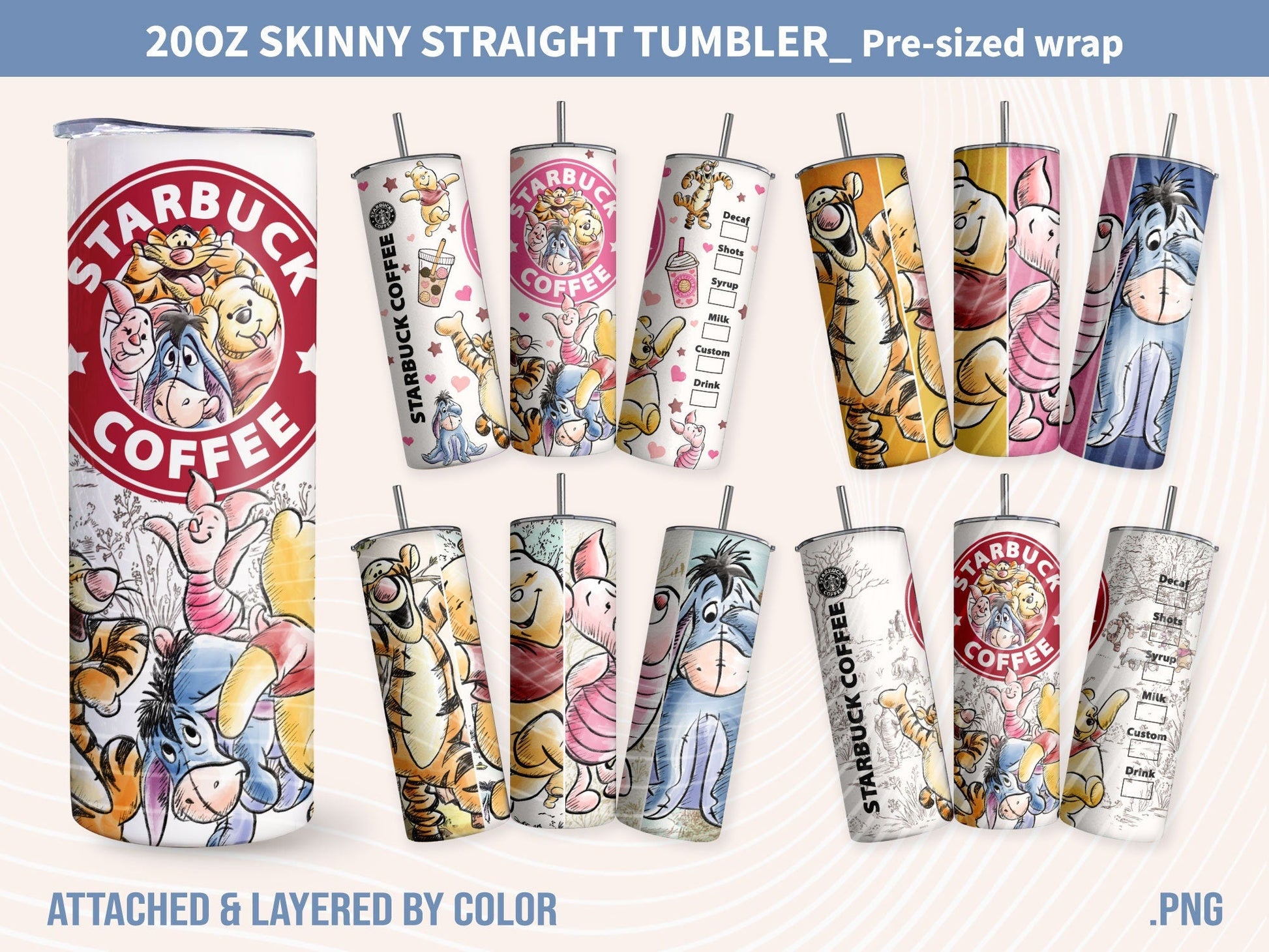 Bundle Retro Pooh Tumbler Wrap, Vintage Tumbler Wrap, Cartoon Tumbler Wrap, Happy Valentine Day, Winnie Tumbler Wrap PNG,Spring Tumbler PNG - VartDigitals