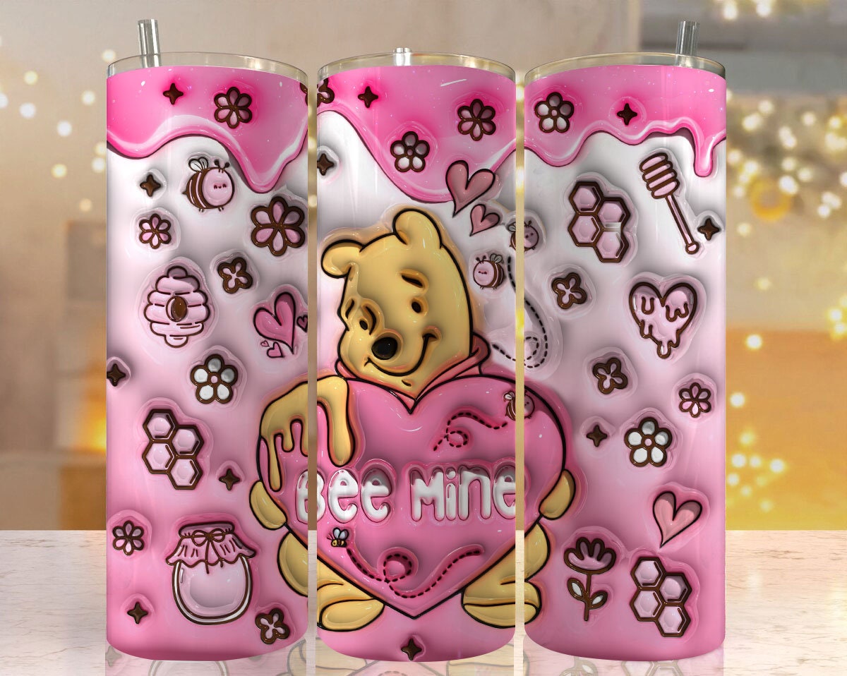 3D Inflated Pooh Valentine Tumbler Wrap, Winnie The Pooh 3D Inflated Tumbler Wrap, Puffy Tumbler, Happy Valentine's Day, Png Download - VartDigitals