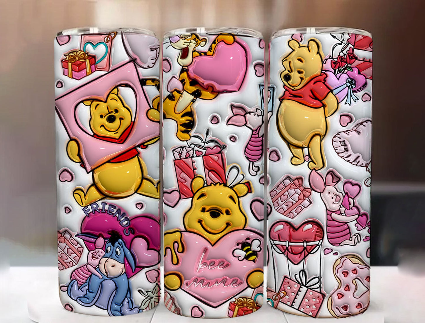 3D Inflated Cartoon Valentine Tumbler Wrap, Bear And Friends 3D Christmas Inflated Tumbler Wrap, Puffy Tumbler, Happy Valentine,Png Download - VartDigitals