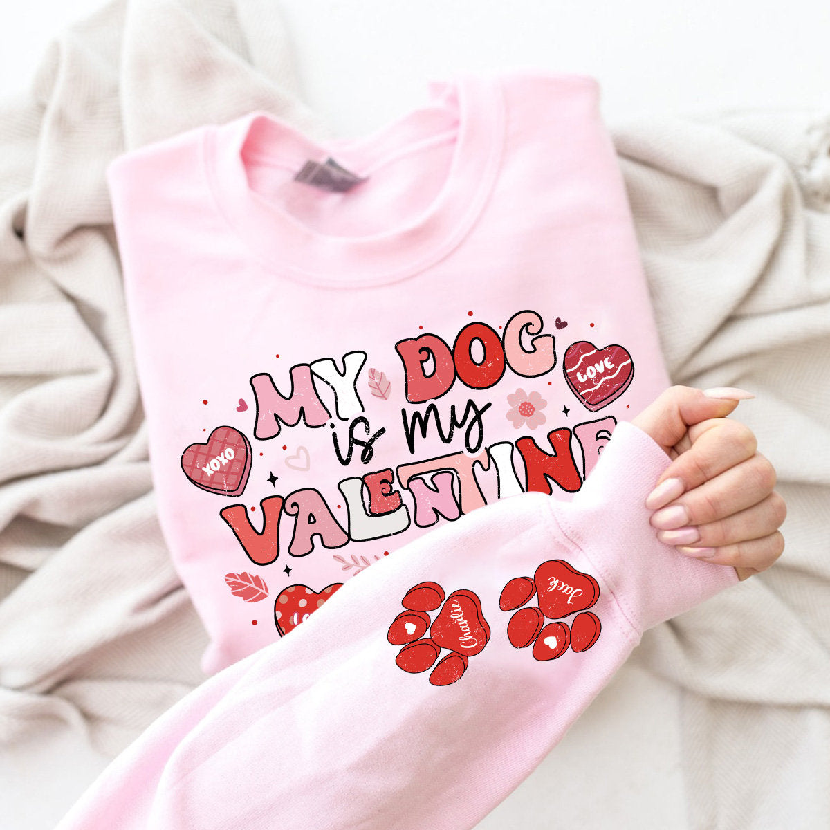 My Dog is My Valentine Shirt Png, This Dog Mom Wears Her Heart on Her Sleeve Png, Dog Paw Png, Custom Dog Name shirt Png, Dog Mom,Dog Mama 2 - VartDigitals