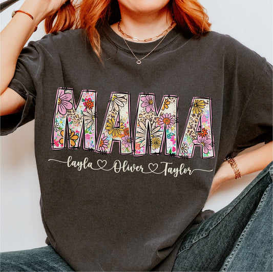 Floral Mama png, Mama Flower Leopard png, Mama Flower with Kids Names, Mama floral, Custom Mama groovy png, Mother_s Day Gift, Mama Design