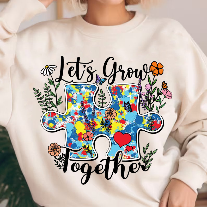 Let's grow together Png, Autism Awareness Png , Autism Awareness, Autism Puzzle Png, Autism Teacher Png, Autism Mom, Inspirational Png - VartDigitals