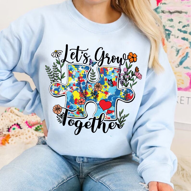 Let's grow together Png, Autism Awareness Png , Autism Awareness, Autism Puzzle Png, Autism Teacher Png, Autism Mom, Inspirational Png - VartDigitals