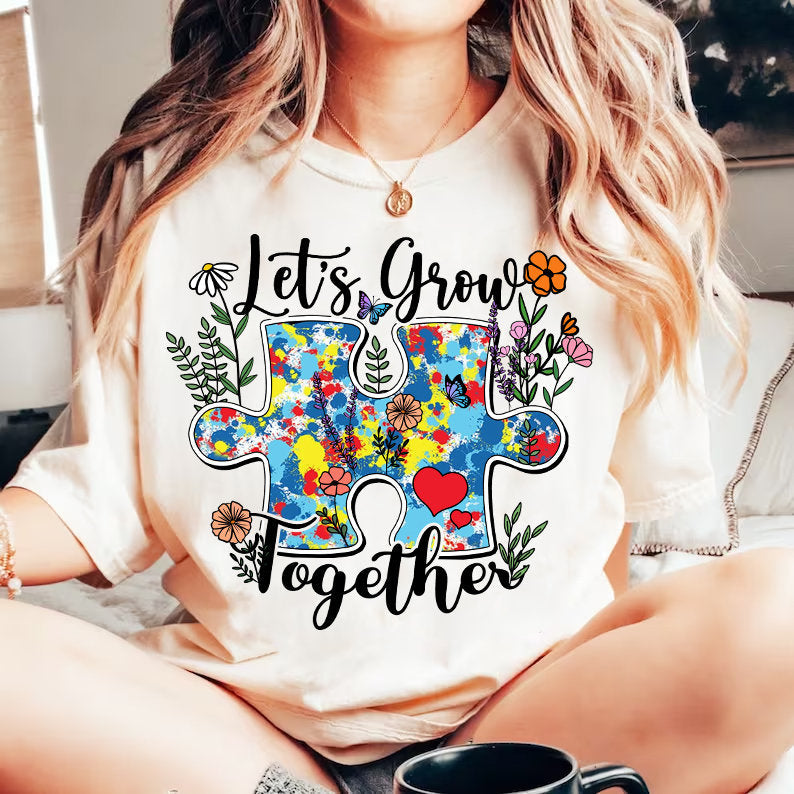 Let's grow together Png, Autism Awareness Png , Autism Awareness, Autism Puzzle Png, Autism Teacher Png, Autism Mom, Inspirational Png - VartDigitals