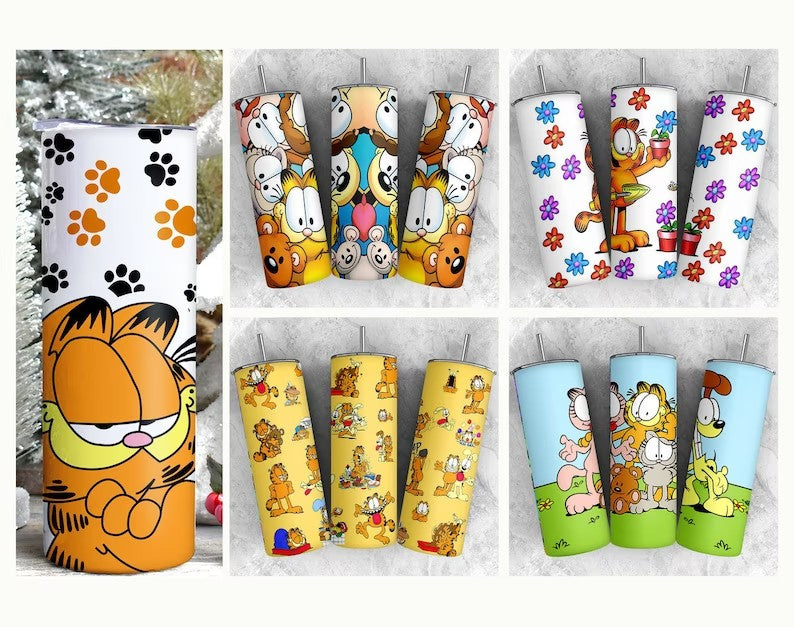 Bundle Yellow Cat 20oz Skinny Tumbler Wrap Design PNG, Cartoon 80s Tumbler, 80s cartoons png, Retro 80s cartoons Tumbler Wrap