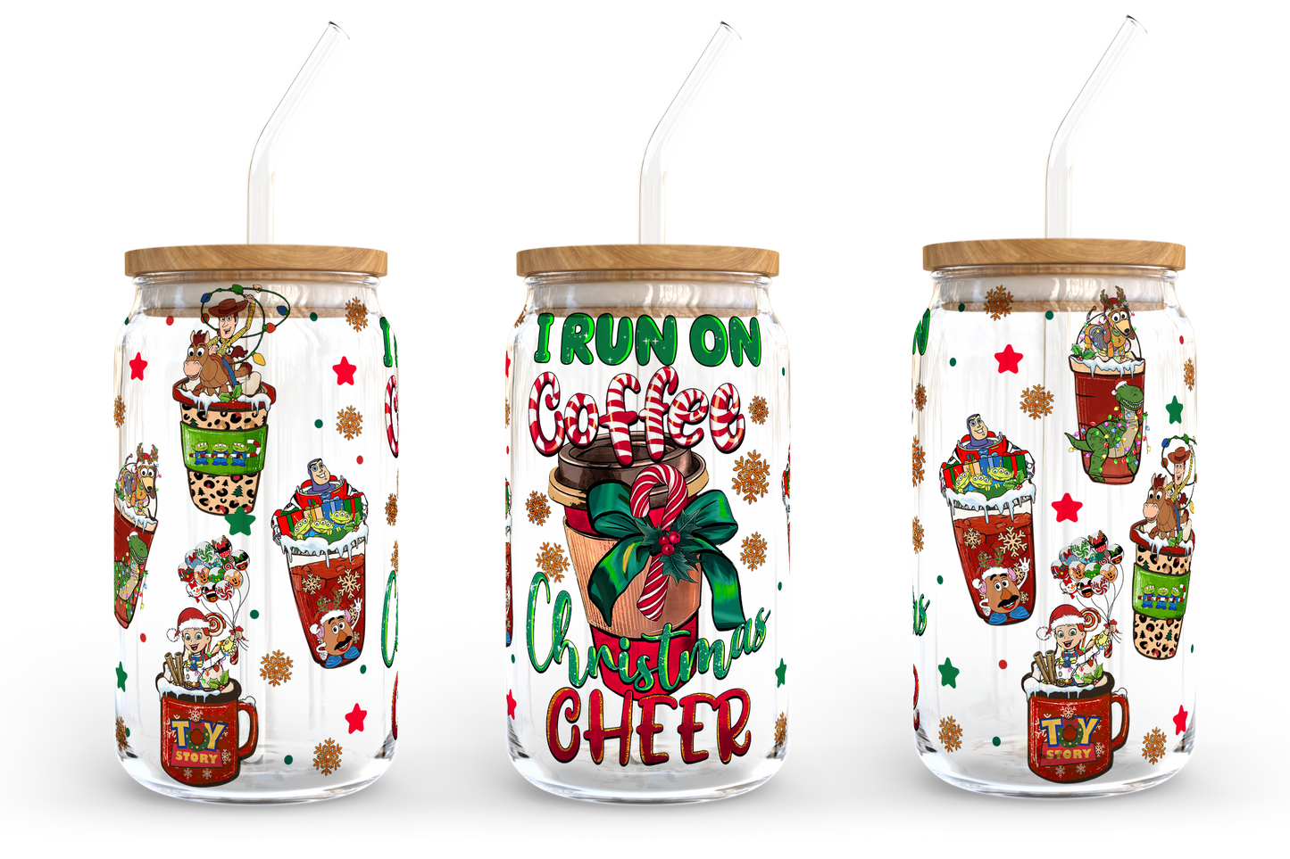 Cartoon Christmas Coffee Designs, 16oz Libbey Glass Can, Mickey Minnie Coffee, Pooh Coffee, Grinch Coffee, Beer Can Glass, Instant Download