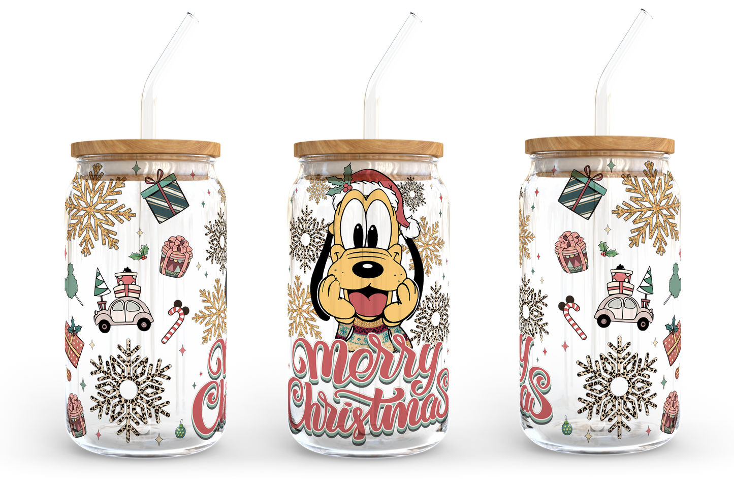 Cartoon Christmas 16 oz Glass Can Wrap Bundle, 16oz Libbey Glass Can, Christmas Tumbler, Christmas Glass Can, Can Glass Wrap, PNG Download