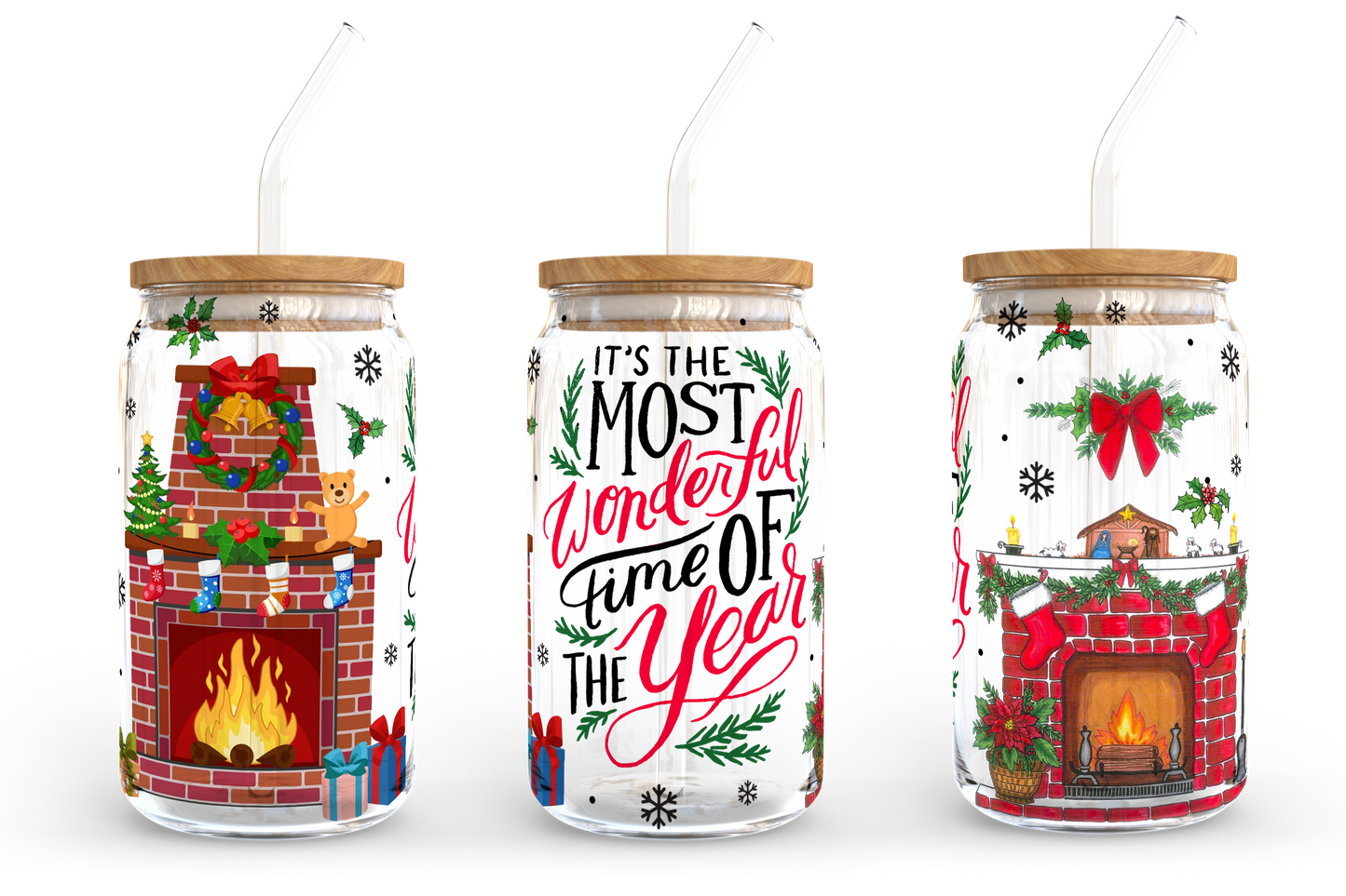 It's the most wonderful time of the year, 16oz Libbey Glass Can Wrap Sublimation Design, Frosted Glass Can Wrap, Christmas PNG Download