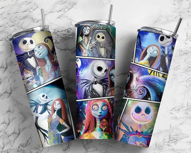 Scary Movie Nightmare Tumbler Wrap, Halloween Tumbler, Jack And Sally Full Tumbler Wrap, Sublimation Design,Boo bash, Jack Skellington