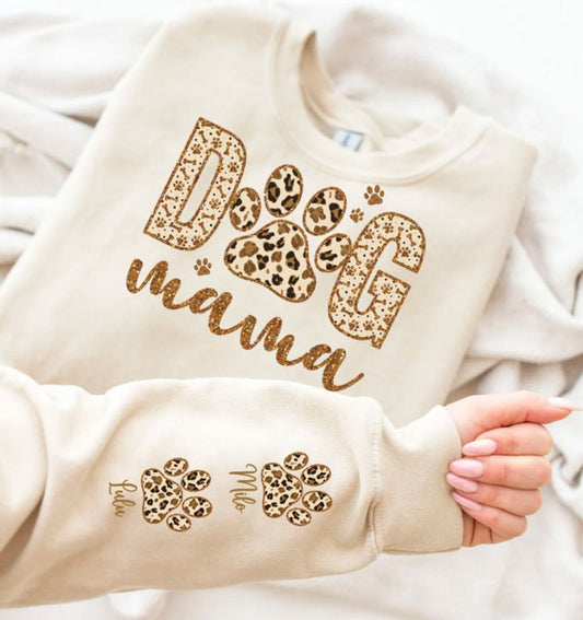 Custom Dog MAMA and Sleeve Png, Dog Paw Png, Custom Dog Name shirt Png, Leopard Glitter Dog Mama Png, Glitter Dog Mom, Dog Lover shirt Png - VartDigitals